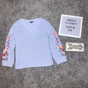 Baby Blue Knit Sweater with Embroidery